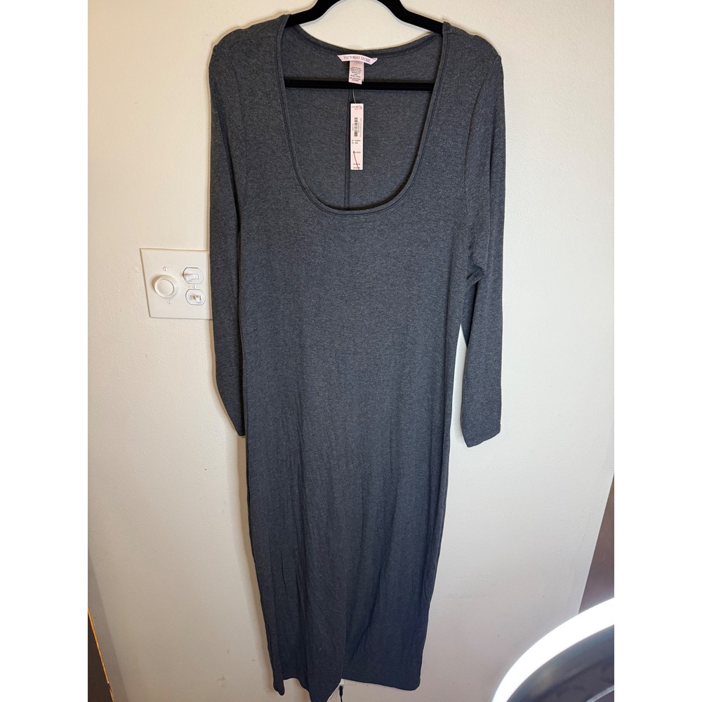 Victorias Secret Modal Scoop Neck Ribbed Long Sleeve Dress Charcoal Gray XXL NWT